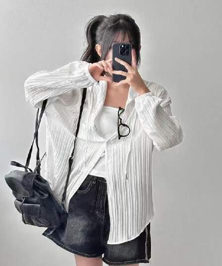한국 스타일 여름 oversize 후드 스트라이프 셔츠 하라주쿠 스타일 루즈핏 긴팔 캐주얼 자외선 차단 셔츠 여성 재킷
