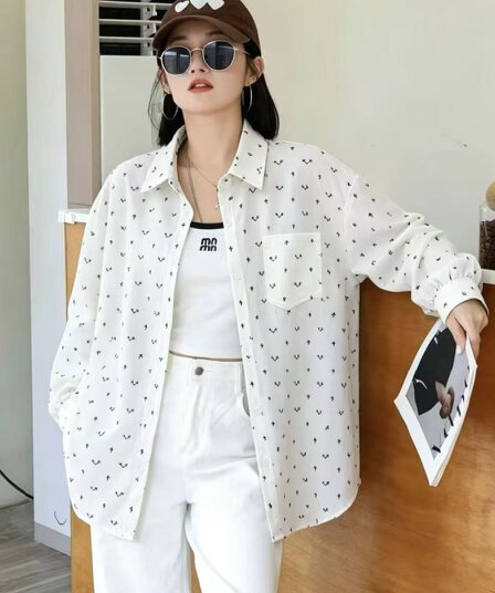 한국 스타일 가을 패션 하트 프린트 셔츠 하라주쿠 스타일 루즈핏 게으른 바람 긴팔 미니멀리즘 가을 어깨 소매 여성 코트