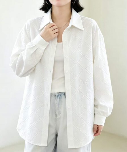 한국 스타일 가을 oversize 긴팔 레트로 다이아몬드 모양 찢어진 부분 셔츠 디자인 센스 캐주얼 루즈핏 여성 코트 셔츠