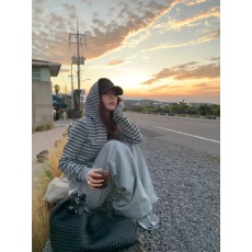 批发慵懒撞色条纹连帽拉链卫衣外套女秋季宽松休闲<b class='q'>开衫</b>小个子长袖上衣