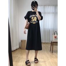 批发翻边短袖T恤<b class='q'>连衣裙</b>女夏季宽松套头懒人裙纯棉中长款T恤裙2026新款