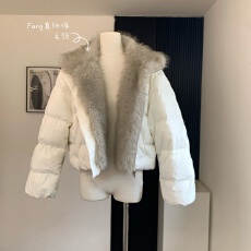 批发板栗可可Bankelili'雪落欧包'可拆卸环葆毛领皮草羽绒面包服女冬