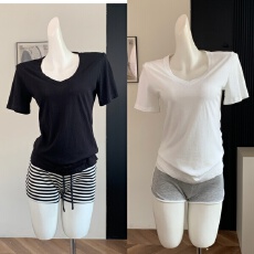 批发YOLO SHOP回归舒适2.0莱赛尔松弛感雪花纹V领宽松简约短袖<b class='q'>T</b><b class='q'>恤</b>上衣