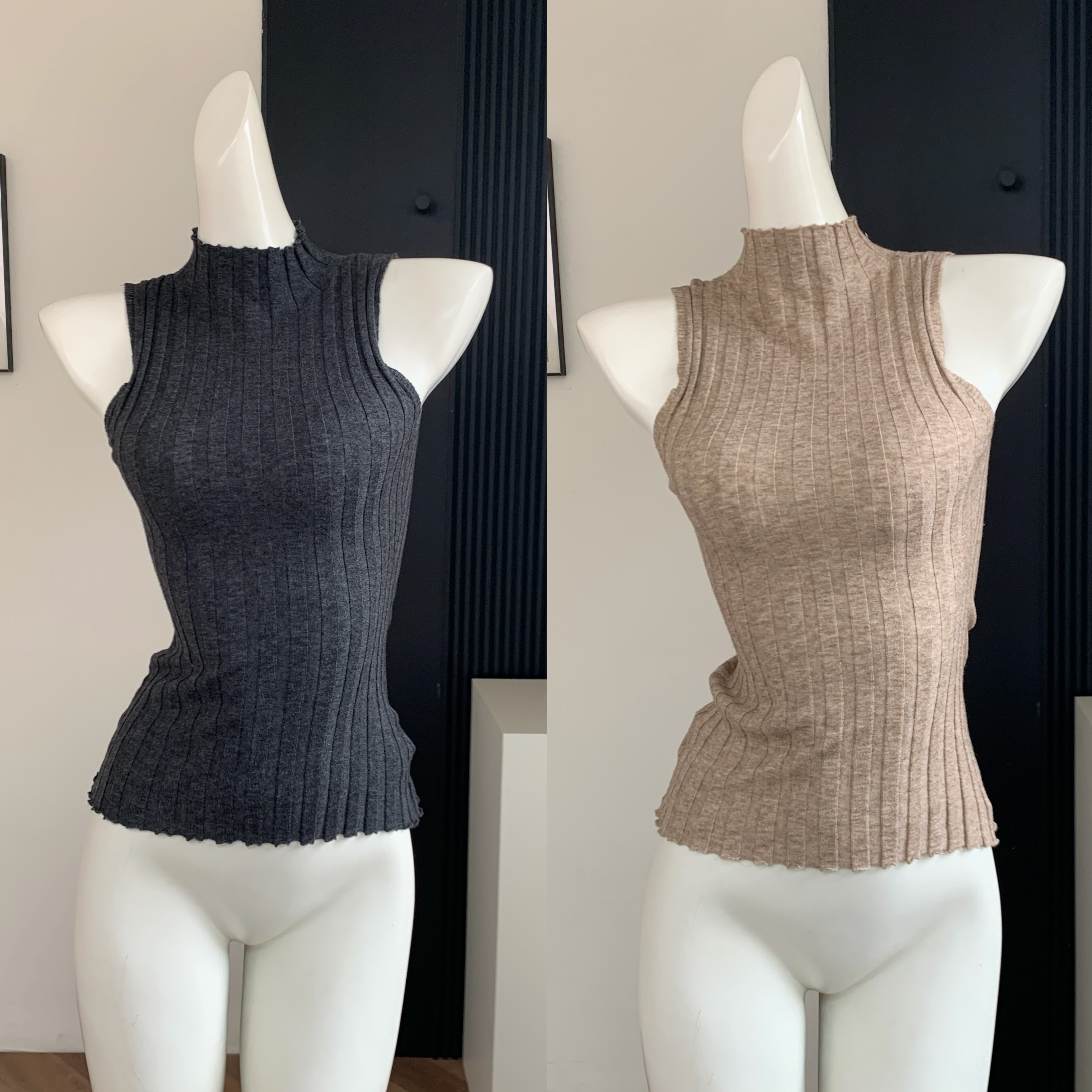 achi 대 또한 수영장 세 아세트산 양모 주간 실크 반하이넥 구덩이 기사 니트 조끼 여성 살구 색상 민소매 몸매 가꾸기 맨위