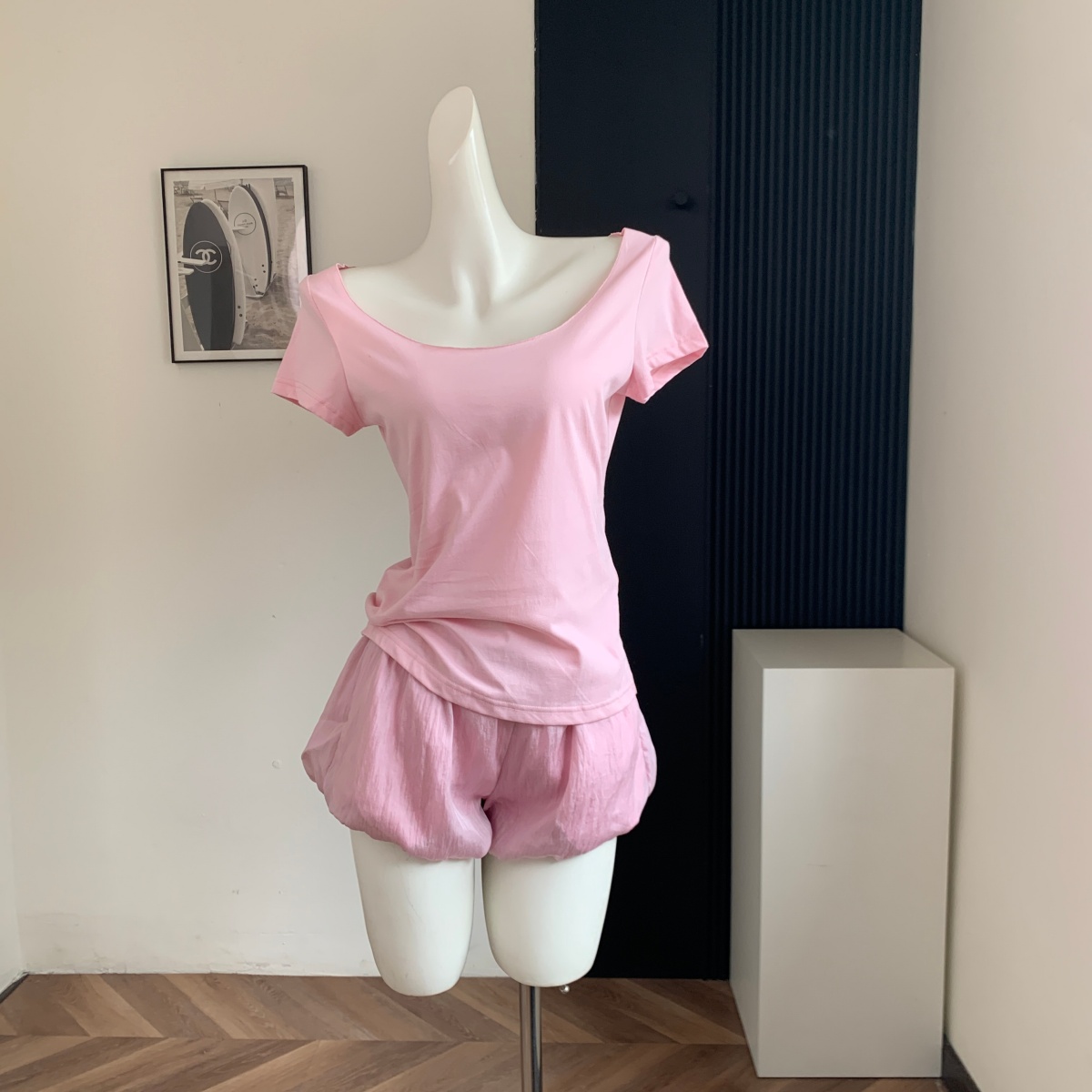 lilyqin 아름다움 일상 화이트 분말 볼륨 측면 대 네클라인 면 100% 반팔 티셔츠 좋은 착용 자기 비장 n 조각