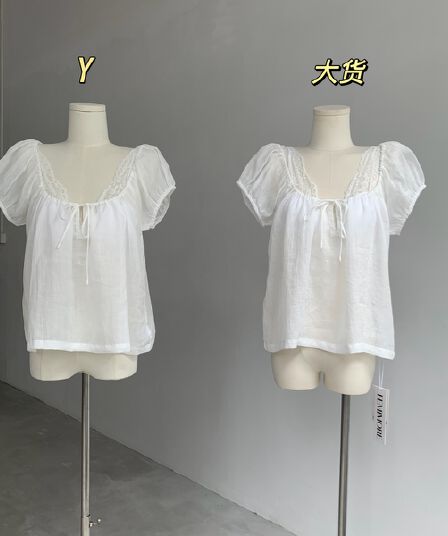 yookson 지저우 긴 여름 100 자연 라미 얇고 가벼운 질감 센스 인형 셔츠 거품 소매 루즈핏 맨위