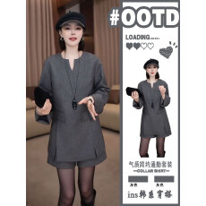 批发欧货<b class='q'>大码</b>休闲西装套装女2026新款套头V领西服外套阔腿裤两件套装