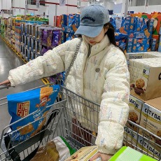 批发美式小香风撞色百搭棉服外套女学生冬季复古潮流宽松加厚防寒棉袄