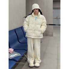 批发2025冬季新款慵懒风条纹立领保暖棉服女学生ins防寒时尚棉袄外套