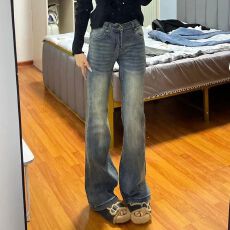 批发新款美式复古微喇牛仔裤女2026春季高腰显瘦百搭<b class='q'>时尚</b>拖地阔腿裤子