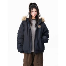 批发趣味<b class='q'>小熊</b>毛领棉服女2026款秋冬季加厚保暖棉衣外套女