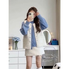 批发2026新款冬季巨好看马甲韩版宽松女保暖温柔<b class='q'>甜美</b>风毛茸茸开衫