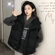 批发学院风黑色羽绒棉<b class='q'>马甲</b>外套女秋冬季学生加厚保暖无袖背心外穿<b class='q'>马夹</b>