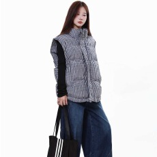 批发可压图光版手塞棉 立领格子棉服<b class='q'>马甲</b>外套<b class='q'>男</b>女同款