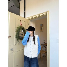 批发韩系温柔蓝格拼接羊羔毛加厚<b class='q'>马甲</b>女2026秋冬新款保暖叠穿夹棉外套