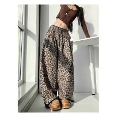 批发美式街头辣妹豹纹<b class='q'>休闲裤</b>女夏季新款高腰抽绳宽松阔腿裤