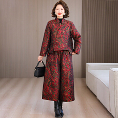 批发实拍2026新款新中式国风<b class='q'>外套女</b>提花高端洋气百搭棉服阔腿裤套装