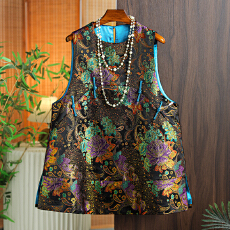 批发2026年春装新款流行女装新中式马夹<b class='q'>背心</b>连衣裙缎面花色提花中长款