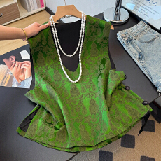 批发实拍绿<b class='q'>真丝</b>香云纱新中式马甲<b class='q'>背心</b>女款v领贵气桑蚕丝国风上衣