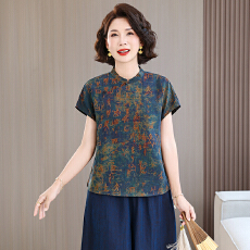 批发实拍复古妈妈<b class='q'>真丝</b>上衣女香云纱夏季新中式花萝凤凰小衫