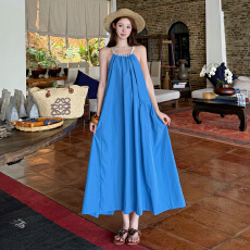 批发<b class='q'>宝蓝色</b>挂脖<b class='q'>连衣裙</b> 手工编织领口