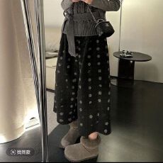 批发日系复古<b class='q'>七分</b>毛呢阔腿裤女2025秋冬新款小花宽松百搭休闲气球裤潮