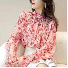 批发真丝女士上衣女新款春秋洋气小衫桑蚕丝漂亮法式碎花<b class='q'>衬衣</b><b class='q'>长袖</b>女装