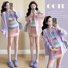 批发实拍~2025秋季新款时尚防晒开衫衬衣+彩虹显瘦短款吊带裙套装