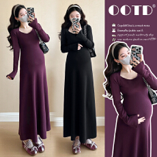 批发实拍~2025秋季新品韩版时尚法式喇叭袖U领假两气质显瘦连衣裙