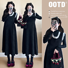 批发实拍~2025秋冬时尚百搭减龄木耳边连衣裙针织打底衫<b class='q'>孕妇</b><b class='q'>套装</b>