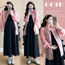 批发实拍~2025秋季新款韩版时尚网红防晒衬衣+拼接吊带裙套装