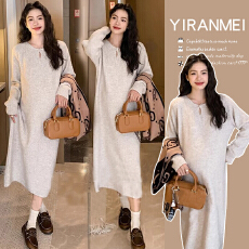 批发新品~秋冬新款韩版时尚气质显瘦简约坑条减龄加厚保暖连衣裙