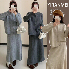 批发实拍~秋冬新品韩版时尚重工钉珠气质上衣+半身裙可调节套装