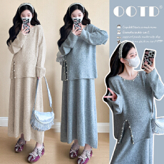 批发实拍~2025秋冬新品韩版时尚重工串珠上衣+可调节半身裙套装