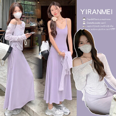 批发新品~2025秋季季新品韩版时尚吊带裙+防晒罩衫气质显瘦套装