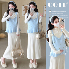 批发实拍~2025秋<b class='q'>冬</b>新款韩版时尚甜美重工刺绣花朵马甲+鱼尾打底裙