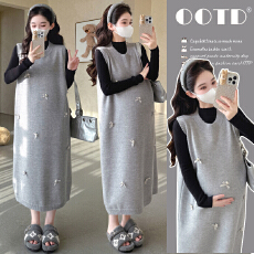 批发实拍~2025秋<b class='q'>冬</b>新款韩版时尚重工钉珠蝴蝶结减龄杏色马甲裙