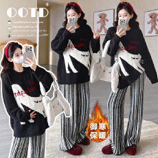 批发实拍现现~2025冬季新款<b class='q'>韩版</b>时尚提花上衣+裤子套装可外穿的居家服