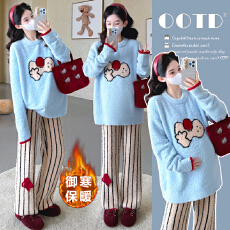 批发实拍现现~2025冬季新款韩版<b class='q'>时尚</b>提花上衣+<b class='q'>裤</b>子套<b class='q'>装</b>可外穿的居家服