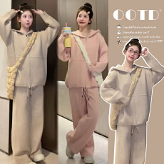 批发新品现现~2025冬季新款韩版时尚连帽加厚<b class='q'>上衣</b>+可调节裤子套装