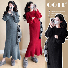 批发实拍现现~2026秋冬新款细闪加厚气质显瘦针织毛衣孕妇装<b class='q'>鱼尾</b>长裙