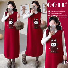 批发<b class='q'>实拍</b>现现~2026冬新款时尚跨年红色网红拉布布马甲裙+打底<b class='q'>孕妇</b><b class='q'>套装</b>