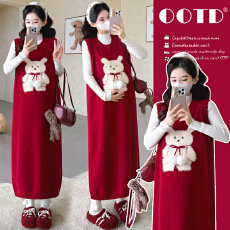 批发<b class='q'>实拍</b>现现~2026冬新款时尚圣诞跨年网红小熊马甲裙+打底<b class='q'>孕妇</b><b class='q'>套装</b>