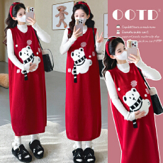 批发<b class='q'>实拍</b>现现~2026冬季新款韩版时尚圣诞跨年红色马甲裙+打底<b class='q'>孕妇</b><b class='q'>套装</b>