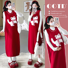 批发<b class='q'>实拍</b>现现~2026冬季新款韩版圣诞跨年红色小猫马甲裙+打底<b class='q'>孕妇</b><b class='q'>套装</b>