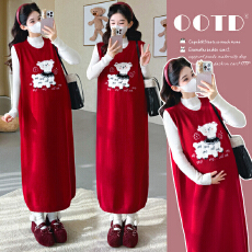 批发<b class='q'>实拍</b>现现~2026冬新款时尚圣诞跨年红色网红小羊马甲裙<b class='q'>孕妇</b><b class='q'>套装</b>