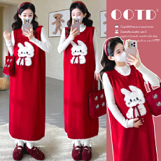 批发<b class='q'>实拍</b>现现~2026冬季新款韩版时尚圣诞跨年小兔马甲裙+打底<b class='q'>孕妇</b><b class='q'>套装</b>