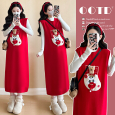 实拍现现~2026冬季新款网红圣诞袜子减龄跨年圣诞元旦喜庆连衣裙