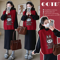 实拍现现~2026秋冬新款韩版时尚减龄显瘦提花马甲+流苏打底裙套装