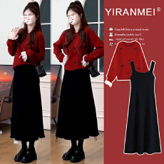 实拍现现~2026秋冬新款网红时尚小香风蝴蝶结跨年圣诞喜庆连衣裙